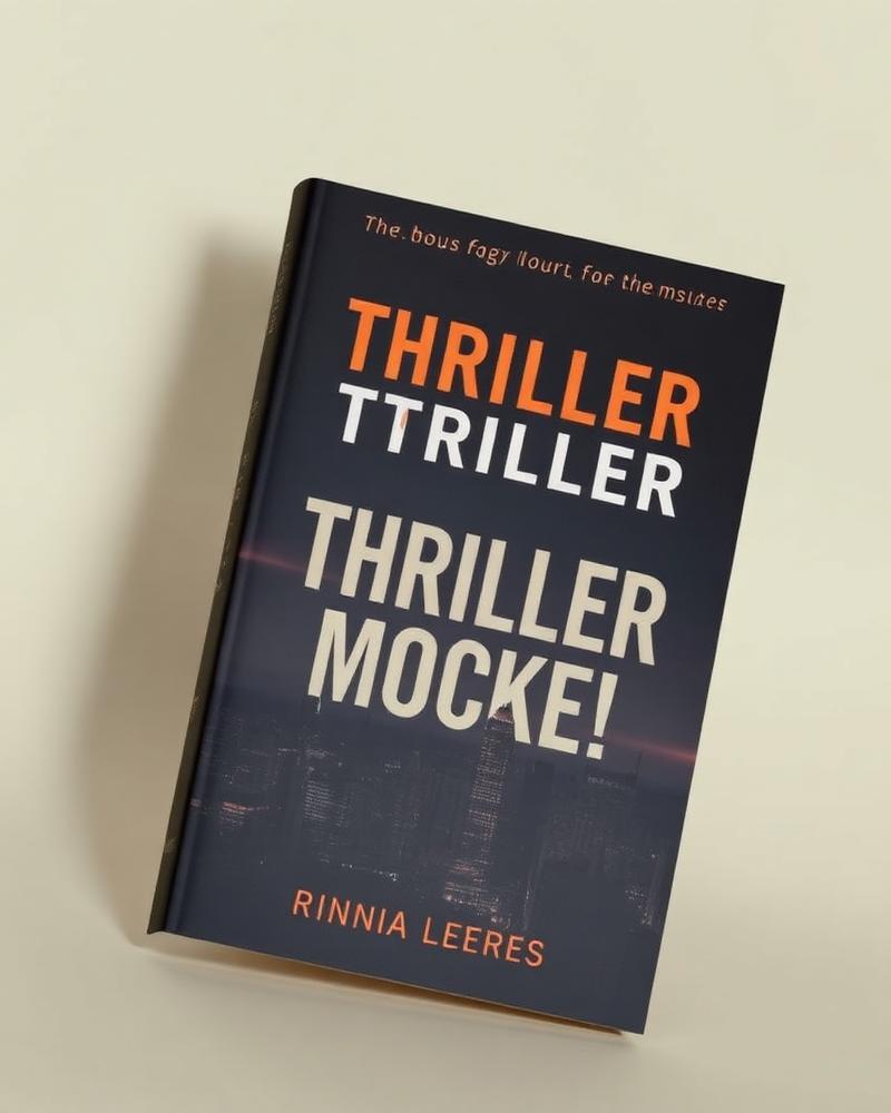 Thriller book cover mockup with a moody night city skyline